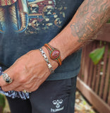 Unique Handcrafted Genuine Vegetal Brown Leather Bracelet with Red Tiger Eye Stone-Unisex Gift Fashion Jewelry Natural Stone Cuff