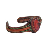 Unique Handcrafted Genuine Vegetal Brown Leather Bracelet with Red Tiger Eye Stone-Unisex Gift Fashion Jewelry Natural Stone Cuff