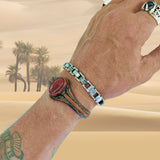 Unique Handcrafted Genuine Vegetal Brown Leather Bracelet with Red Tiger Eye Stone-Unisex Gift Fashion Jewelry Natural Stone Cuff