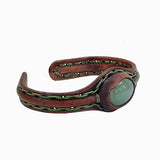 Unique Handcrafted Vegetal Brown Leather Bracelet with Green Agate Stone-Unisex Gift Fashion Jewelry with Naturel Stone Cuff