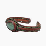 Unique Handcrafted Vegetal Brown Leather Bracelet with Green Agate Stone-Unisex Gift Fashion Jewelry with Naturel Stone Cuff