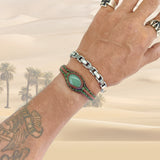 Unique Handcrafted Vegetal Brown Leather Bracelet with Green Agate Stone-Unisex Gift Fashion Jewelry with Naturel Stone Cuff