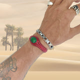 Unique Handcrafted Vegetal Maroon Color Leather Bracelet with Green Agate Stone-Unisex Gift Fashion Jewelry with Naturel Stone Cuff