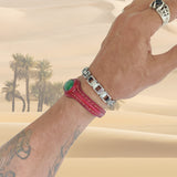 Unique Handcrafted Vegetal Maroon Color Leather Bracelet with Green Agate Stone-Unisex Gift Fashion Jewelry with Naturel Stone Cuff