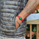 Unique Handcrafted Vegetal Maroon Color Leather Bracelet with Green Agate Stone-Unisex Gift Fashion Jewelry with Naturel Stone Cuff