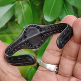 Bohemian Handcrafted Genuine Black Leather Bracelet with Picture Stone Setting-Life Style Unisex Gift Fashion Jewelry Bangle Cuff Wristband