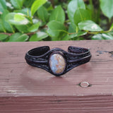 Bohemian Handcrafted Genuine Black Leather Bracelet with Picture Stone Setting-Life Style Unisex Gift Fashion Jewelry Bangle Cuff Wristband