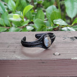 Bohemian Handcrafted Genuine Black Leather Bracelet with Picture Stone Setting-Life Style Unisex Gift Fashion Jewelry Bangle Cuff Wristband