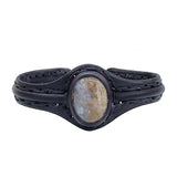 Bohemian Handcrafted Genuine Black Leather Bracelet with Picture Stone Setting-Life Style Unisex Gift Fashion Jewelry Bangle Cuff Wristband