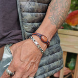 Bohemian Handcrafted Brown Genuine Vegetal Leather Bracelet with Gold Stone Setting-Unique Gift Fashion Jewelry Cuff-Wrist Band