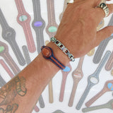 Bohemian Handcrafted Brown Genuine Vegetal Leather Bracelet with Gold Stone Setting-Unique Gift Fashion Jewelry Cuff-Wrist Band