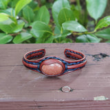 Bohemian Handcrafted Brown Genuine Vegetal Leather Bracelet with Gold Stone Setting-Unique Gift Fashion Jewelry Cuff-Wrist Band