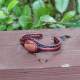 Bohemian Handcrafted Brown Genuine Vegetal Leather Bracelet with Gold Stone Setting-Unique Gift Fashion Jewelry Cuff-Wrist Band