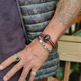 Unique Handcrafted  Brown Vegetal Leather Bracelet with Black Agate Stone Setting-Unique Gift Fashion Jewelry Cuff-Wristband