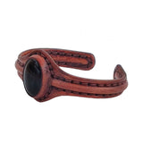 Unique Handcrafted  Brown Vegetal Leather Bracelet with Black Agate Stone Setting-Unique Gift Fashion Jewelry Cuff-Wristband