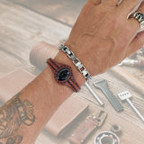 Unique Handcrafted  Brown Vegetal Leather Bracelet with Black Agate Stone Setting-Unique Gift Fashion Jewelry Cuff-Wristband