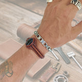 Unique Handcrafted  Brown Vegetal Leather Bracelet with Black Agate Stone Setting-Unique Gift Fashion Jewelry Cuff-Wristband