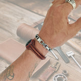 Unique Handcrafted  Brown Vegetal Leather Bracelet with Black Agate Stone Setting-Unique Gift Fashion Jewelry Cuff-Wristband