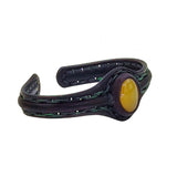 Handcrafted Black Color Vegetal Leather Braided Bracelet with Yellow Agate Stone Setting-Gift Fashion Jewelry Cuff Wristband