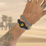 Handcrafted Black Color Vegetal Leather Braided Bracelet with Yellow Agate Stone Setting-Gift Fashion Jewelry Cuff Wristband