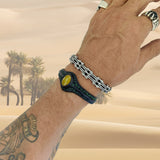 Handcrafted Black Color Vegetal Leather Braided Bracelet with Yellow Agate Stone Setting-Gift Fashion Jewelry Cuff Wristband