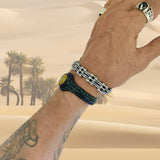 Handcrafted Black Color Vegetal Leather Braided Bracelet with Yellow Agate Stone Setting-Gift Fashion Jewelry Cuff Wristband