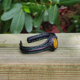 Handcrafted Black Color Vegetal Leather Braided Bracelet with Yellow Agate Stone Setting-Gift Fashion Jewelry Cuff Wristband