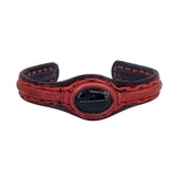 Unique Handcrafted Brown and Black Vegetal Leather Bracelet with Black Agate Stone Setting-Unique Gift Fashion Jewelry Cuff-Wristband