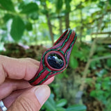 Unique Handcrafted Black Vegetal Leather Bracelet with Black Agate Stone Setting-Unique Gift Fashion Jewelry Cuff-Adjustable Wristband
