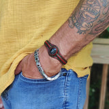 Unique Handcrafted Black Vegetal Leather Bracelet with Black Agate Stone Setting-Unique Gift Fashion Jewelry Cuff-Adjustable Wristband