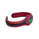 Handcrafted Genuine Fuchsia and Black Vegetal Leather Bracelet with Green Cat's Eye Stone Setting-Lifestyle Gift Fashion Jewelry Cuff Bangle