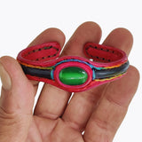 Handcrafted Genuine Fuchsia and Black Vegetal Leather Bracelet with Green Cat's Eye Stone Setting-Lifestyle Gift Fashion Jewelry Cuff Bangle