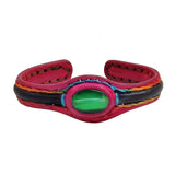 Handcrafted Genuine Fuchsia and Black Vegetal Leather Bracelet with Green Cat's Eye Stone Setting-Lifestyle Gift Fashion Jewelry Cuff Bangle