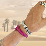 Unique Handcrafted Genuine Fuchsia Leather Bracelet with White Agate Stone-Life Style Unisex Gift Fashion Jewelry-Adjustable Wristband