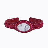 Unique Handcrafted Genuine Fuchsia Leather Bracelet with White Agate Stone-Life Style Unisex Gift Fashion Jewelry-Adjustable Wristband