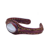 Handcrafted Genuine Brown Color Leather Bracelet with White Cat's Eye Stone-Life Style Unisex Gift Fashion Jewelry Bangle-Cuff-Wristband