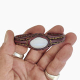 Handcrafted Genuine Brown Color Leather Bracelet with White Cat's Eye Stone-Life Style Unisex Gift Fashion Jewelry Bangle-Cuff-Wristband
