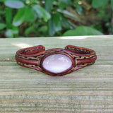 Handcrafted Genuine Brown Color Leather Bracelet with White Cat's Eye Stone-Life Style Unisex Gift Fashion Jewelry Bangle-Cuff-Wristband