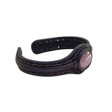 Handcrafted Genuine Black Vegetal Leather Bracelet with Rose Agate Stone Setting-Unisex Gift-Unique Fashion Jewelry-Adjustable Wristband