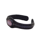 Handcrafted Genuine Black Vegetal Leather Bracelet with Rose Agate Stone Setting-Unisex Gift-Unique Fashion Jewelry-Adjustable Wristband