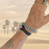 Handcrafted Genuine Black Vegetal Leather Bracelet with Rose Agate Stone Setting-Unisex Gift-Unique Fashion Jewelry-Adjustable Wristband