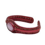 Handcrafted Genuine Brown Vegetal Leather Bracelet with Rose Agate Stone Setting-Unisex Gift-Unique Fashion Jewelry-Adjustable Wristband