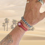 Handcrafted Genuine Brown Vegetal Leather Bracelet with Rose Agate Stone Setting-Unisex Gift-Unique Fashion Jewelry-Adjustable Wristband
