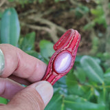 Handcrafted Genuine Brown Vegetal Leather Bracelet with Rose Agate Stone Setting-Unisex Gift-Unique Fashion Jewelry-Adjustable Wristband