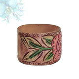 Handcrafted Genuine Vegetal Leather Bracelet with Hand Carved Rose-Unisex Gift-Unique Fashion Jewelry-Adjustable Wristband or Arm Bracelet
