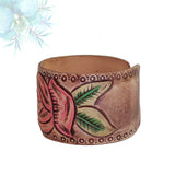 Handcrafted Genuine Vegetal Leather Bracelet with Hand Carved Rose-Unisex Gift-Unique Fashion Jewelry-Adjustable Wristband or Arm Bracelet