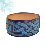 Handcrafted Genuine Vegetal Leather Bracelet with Hand Carved Tribal-Unisex Gift-Unique Fashion Jewelry-Adjustable Wristband or Arm Bracelet