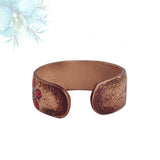 Handcrafted Genuine Vegetal Leather Bracelet with Hand Carved Flower-Unisex Gift-Unique Fashion Jewelry-Adjustable Wristband or Arm Bracelet
