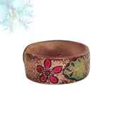 Handcrafted Genuine Vegetal Leather Bracelet with Hand Carved Flower-Unisex Gift-Unique Fashion Jewelry-Adjustable Wristband or Arm Bracelet