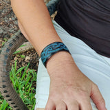 Handcrafted Genuine Vegetal Leather Bracelet with Hand Carved Tribal-Unisex Gift-Unique Fashion Jewelry-Adjustable Wristband or Arm Bracelet
